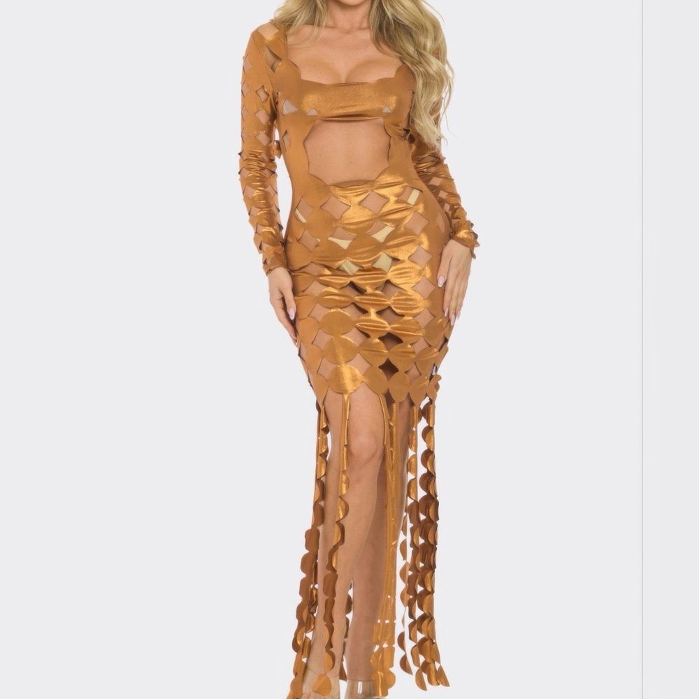 NWT Metallic Sexy Cut Out Maxi Dress
